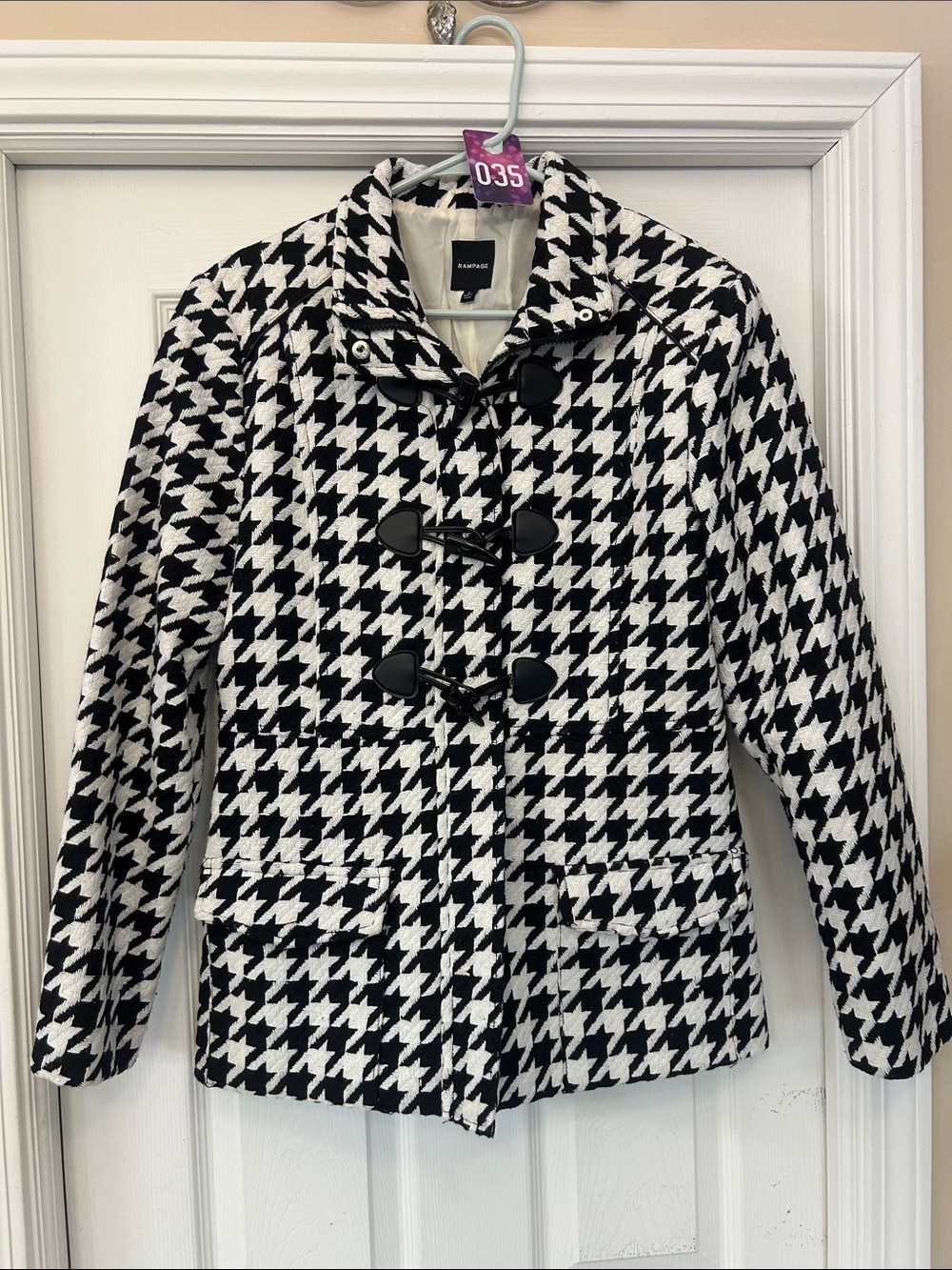 Rampage Black & White Houndstooth Toggle Pea Coat